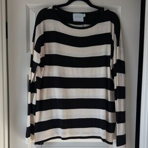 Chic Striped Black and Cream Long Sleeve Top